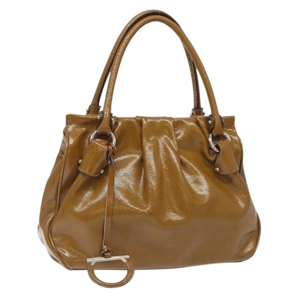 Salvatore Ferragamo Hand Bag Patent leather Brown Silver Auth BA3981 - Picture 1 of 15
